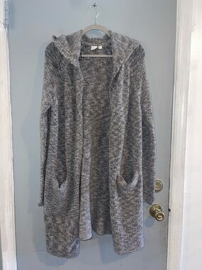 GAP Heather Gray Open-Front Hooded Cardigan Size M